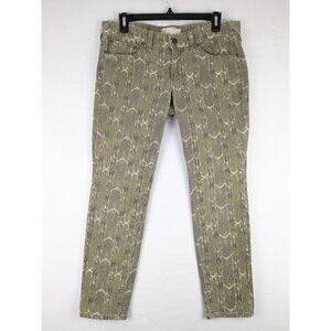 Free People Pants Womens Size 30 Green Aztec Print Ankle Jean